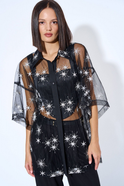 Блузка из сетчатой ткани с воротником и воланами AG Green G493/3 - фото 1