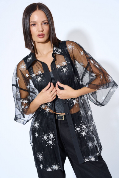 Блузка из сетчатой ткани с воротником и воланами AG Green G493/3 - фото 5