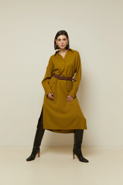 Платье из шерстяного текстиля на каждый день с классическим стилем Elema 5К-12923-1-164 олива - фото 2