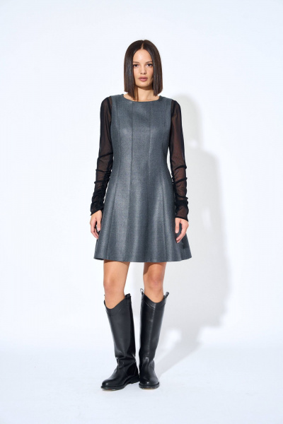 Круглогоднее серое платье из костюмной ткани AG Green G500/1 - фото 1