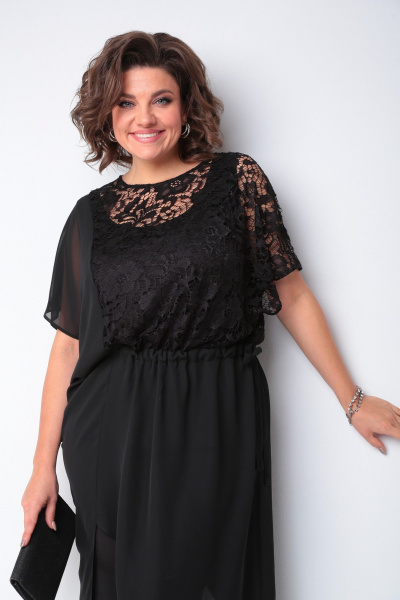 Элегантный комплект из брюк, майки и шифонового блузона Диомант 1934 черный - фото 7