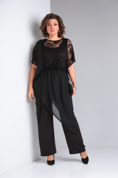 Элегантный комплект из брюк, майки и шифонового блузона Диомант 1934 черный - фото 5