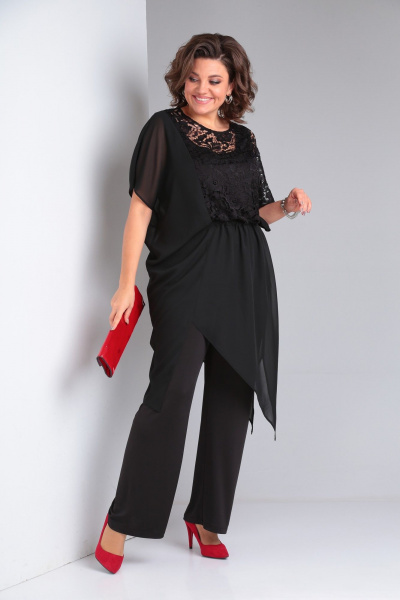Элегантный комплект из брюк, майки и шифонового блузона Диомант 1934 черный - фото 1