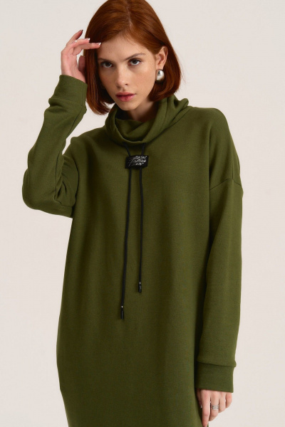 Платье свободное макси из трикотажа с карманами MG Wear 5101 хаки - фото 7