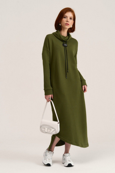 Платье свободное макси из трикотажа с карманами MG Wear 5101 хаки - фото 4