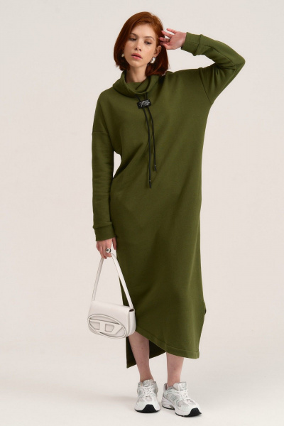 Платье свободное макси из трикотажа с карманами MG Wear 5101 хаки - фото 3