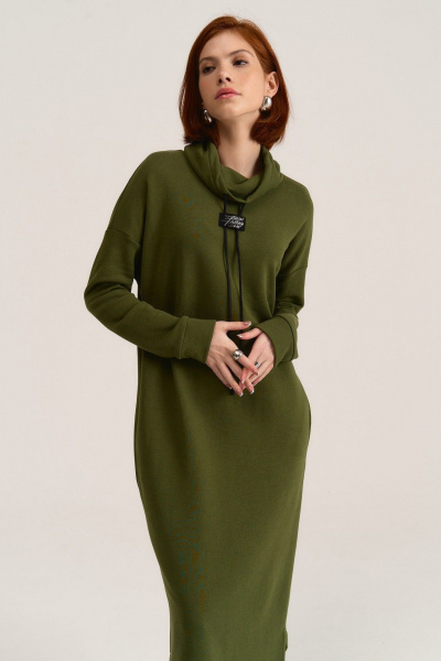 Платье свободное макси из трикотажа с карманами MG Wear 5101 хаки - фото 2