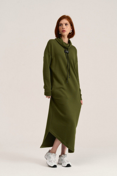 Платье свободное макси из трикотажа с карманами MG Wear 5101 хаки - фото 1