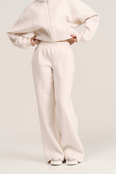 Широкие спортивные брюки из футера с подрезами и карманами MG Wear 4106 кокосовый_крем - фото 1