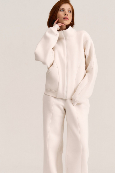 Широкие спортивные брюки из футера с подрезами и карманами MG Wear 4106 кокосовый_крем - фото 8