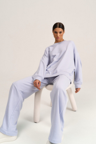 Брюки прямого кроя из трикотажа с карманами и подрезами MG Wear 4102 исландский_голубой - фото 7