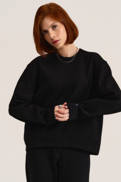 Світшот свободного крою з мінімалістичною печаткою MG Wear 2102 черный - фото 1