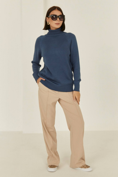 Синий оверсайз шерстяной свитер из мягкой пряжи для комфорта Romgil РВ0010-ШЕ1 габардин - фото 5