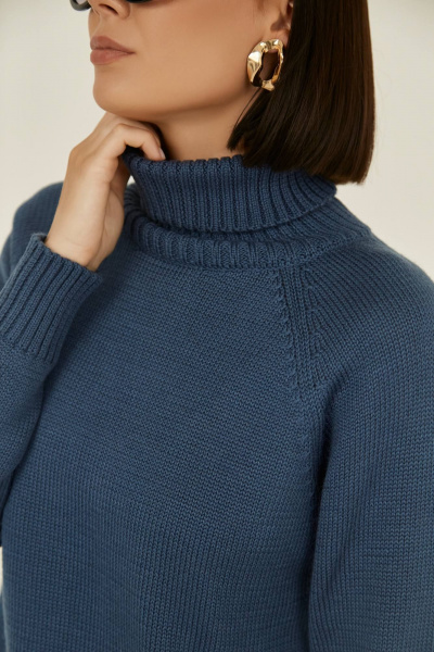 Синий оверсайз шерстяной свитер из мягкой пряжи для комфорта Romgil РВ0010-ШЕ1 габардин - фото 3