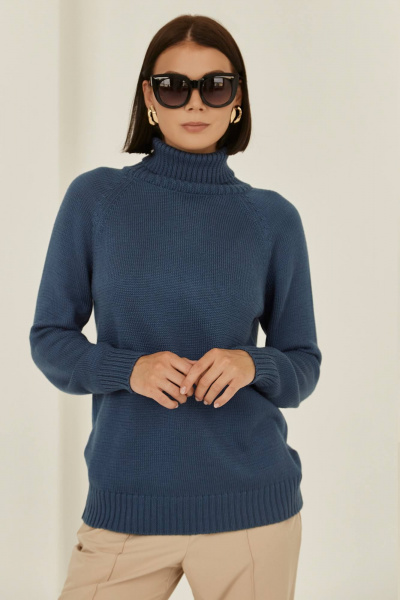 Синий оверсайз шерстяной свитер из мягкой пряжи для комфорта Romgil РВ0010-ШЕ1 габардин - фото 1