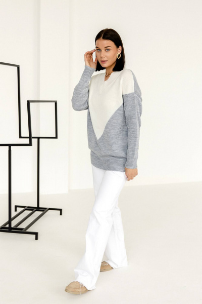 Белая и серые туники из вязаного трикотажа для базового гардероба Romgil 900ПТЗ серо-голубой,белый - фото 6