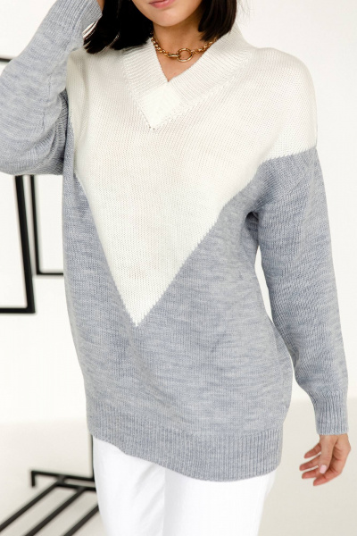 Белая и серые туники из вязаного трикотажа для базового гардероба Romgil 900ПТЗ серо-голубой,белый - фото 4