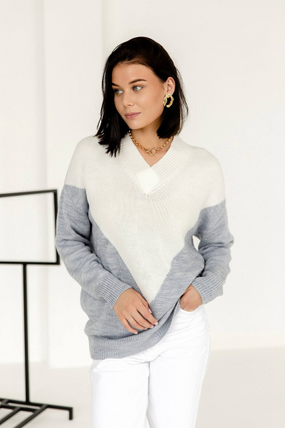 Белая и серые туники из вязаного трикотажа для базового гардероба Romgil 900ПТЗ серо-голубой,белый - фото 1
