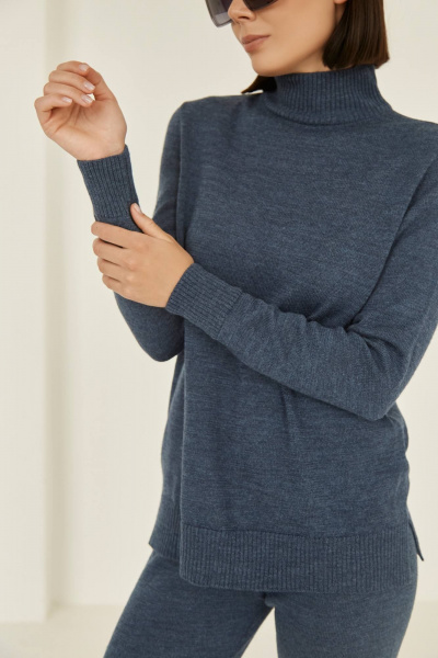 Демисезонный синий костюм-двойка из вязаного трикотажа Romgil 919ШТЗ индиго - фото 4