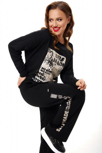 Джоггеры из хлопкового футера с оригинальными карманами AVE RARA 4105 черный - фото 4