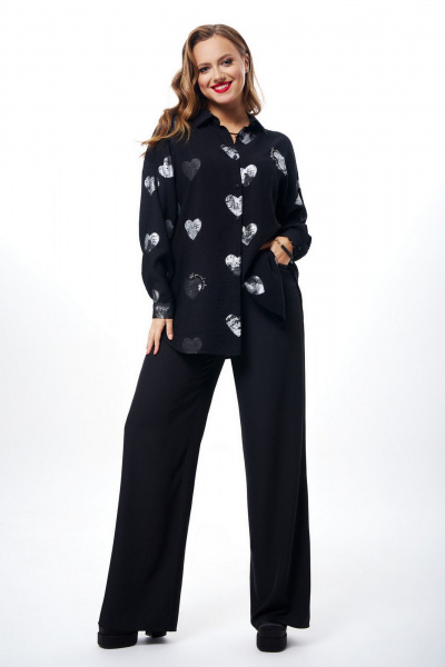 Брюки палаццо из струящегося крепа с карманами AVE RARA 4104 черный - фото 1