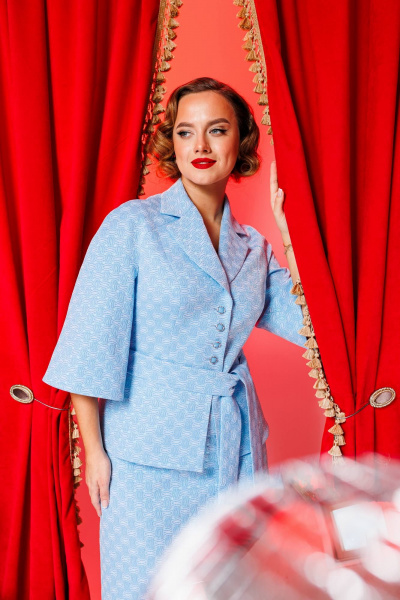 Костюм жакет и юбка из жаккардового материала Мода Юрс 2618-0 голубой - фото 2