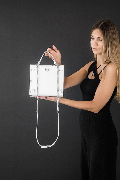 Сумка из натуральной кожи с деревянными боковинами Because KIWI WHITE - фото 7