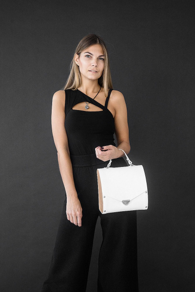 Сумка из натуральной кожи с деревянными боковинами Because KIWI WHITE - фото 6