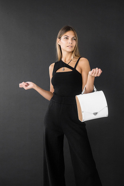 Сумка из натуральной кожи с деревянными боковинами Because KIWI WHITE - фото 5