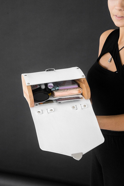 Сумка из натуральной кожи с деревянными боковинами Because KIWI WHITE - фото 3