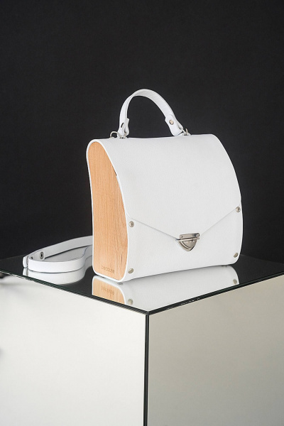 Сумка из натуральной кожи с деревянными боковинами Because KIWI WHITE - фото 1