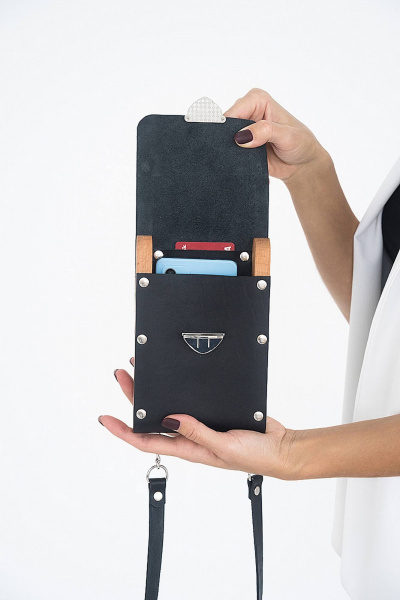 Кожаная сумка через плечо с деревянными вставками Because KOLIBRI - фото 2