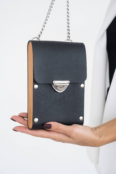 Кожаная сумка через плечо с деревянными вставками Because KOLIBRI - фото 1