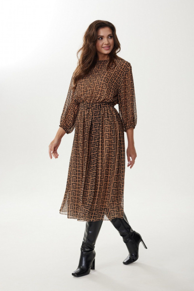 Шифоновое платье с резинкой по талии и рукавом-клёш MALI 423-080 фэнди - фото 5