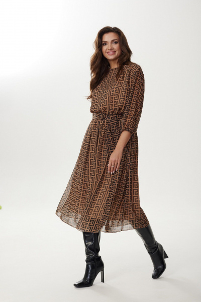 Шифоновое платье с резинкой по талии и рукавом-клёш MALI 423-080 фэнди - фото 4