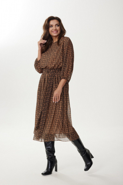 Шифоновое платье с резинкой по талии и рукавом-клёш MALI 423-080 фэнди - фото 3