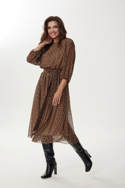 Шифоновое платье с резинкой по талии и рукавом-клёш MALI 423-080 фэнди - фото 1