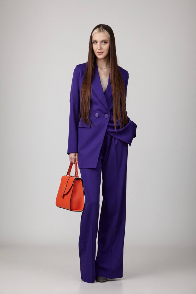 Костюмный брючный комплект фиолетовый с прямыми брюками Rosheli 898/3 - фото 1