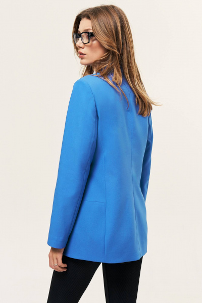 Голубой жакет на подкладке с карманами и воротником шаль LeNata 12366 лазурный - фото 2