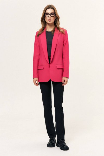 Розовый жакет на подкладке с карманами и закругленными бортами LeNata 12366 малиновый - фото 4