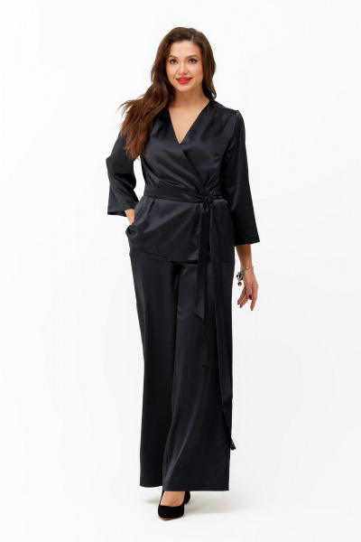 Блуза и брюки из текстиля для торжественных случаев Andina city 9034 иссиня-черный - фото 1