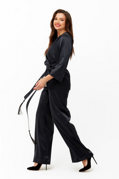 Блуза и брюки из текстиля для торжественных случаев Andina city 9034 иссиня-черный - фото 2