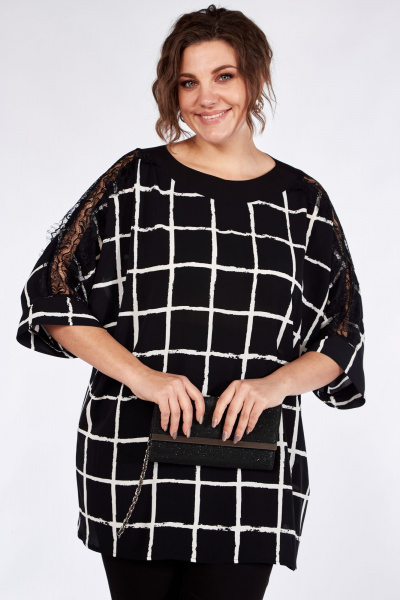 Нарядный костюм из шифона и текстиля с кружевными вставками Michel chic 1364 черный - фото 2