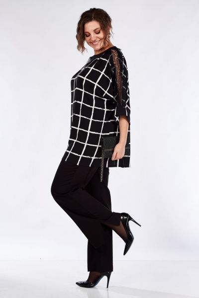 Нарядный костюм из шифона и текстиля с кружевными вставками Michel chic 1364 черный - фото 4