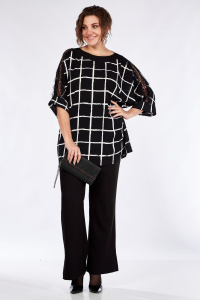 Нарядный костюм из шифона и текстиля с кружевными вставками Michel chic 1364 черный - фото 3