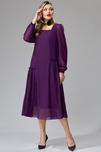 Платье А-силуэта из шифона с плиссе и поясом Gizart 5236б - фото 4