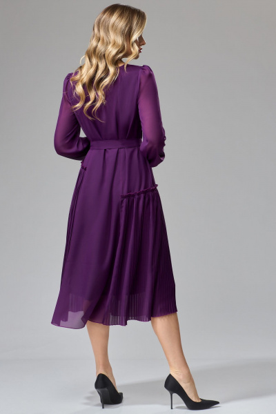 Платье А-силуэта из шифона с плиссе и поясом Gizart 5236б - фото 2