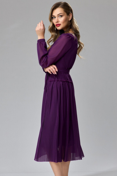 Платье А-силуэта из шифона с плиссе и поясом Gizart 5236б - фото 3