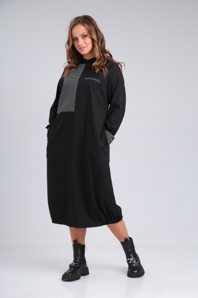 Платье приталенное из вискозы с разрезом и рельефами Angelina & Сompany 930 - фото 1