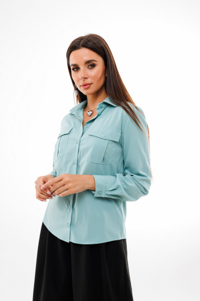 Блуза из вискозы с кокетками и застежкой на пуговицы Anelli 812 морская_волна - фото 2